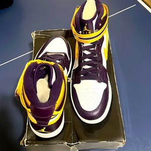 Size 10 1/2 Jordan 1 Retro High Strap.  Color, Grand Purple Varsity Maize